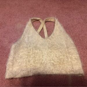 Fuzzy Ivory Cropped Tank with Crisscross Back